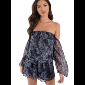 The Jetset Diaries- White Blue Midnight Paisley Print Romper